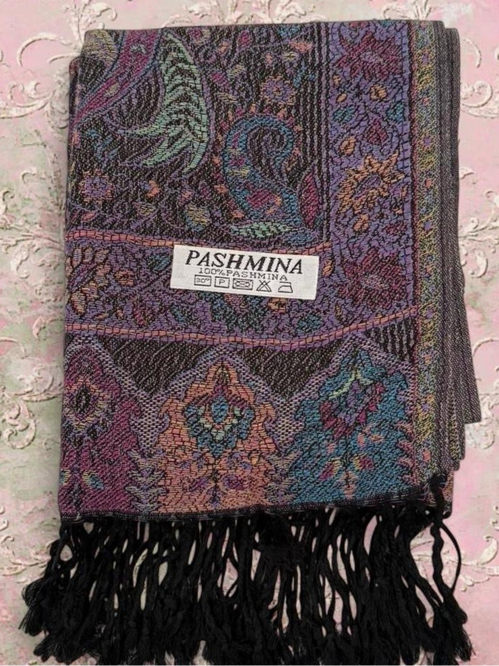 New | Limited Edition: Black Pastel Multicolor Pashmina Shawl